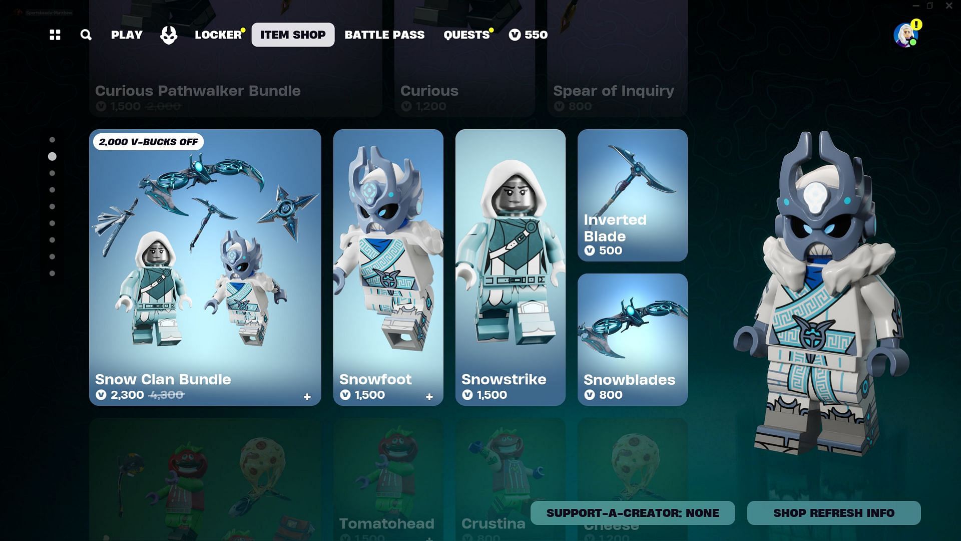 Snowfoot and Snowstrike skins are currently listed in the Item Shop (Image via Epic Games)